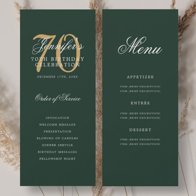 Elegant Green Gold 70th Birthday Program Menu (Elegant Green Gold 70th Birthday Program Menu)