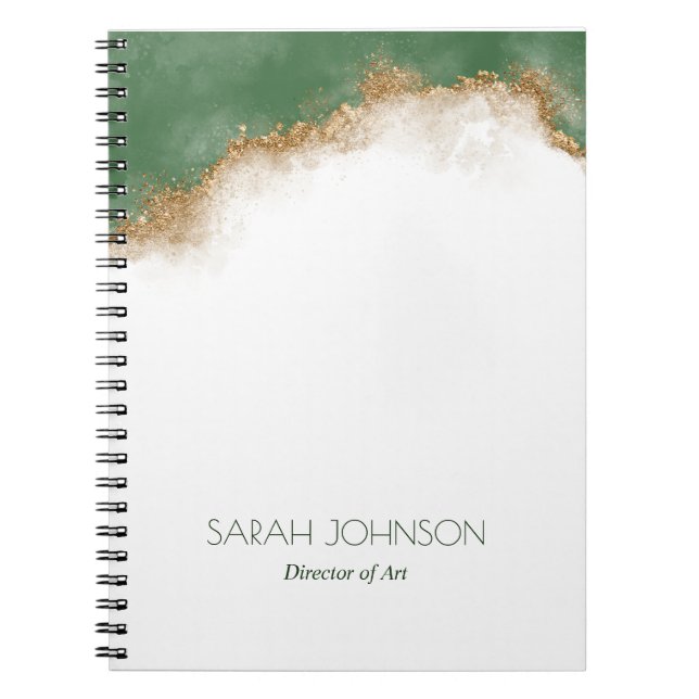Elegant Green Gold Abstract Personalized Notebook (Front)