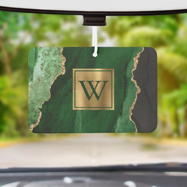 Elegant Green Gold Agate Monogram Air Freshener (Creator Uploaded)
