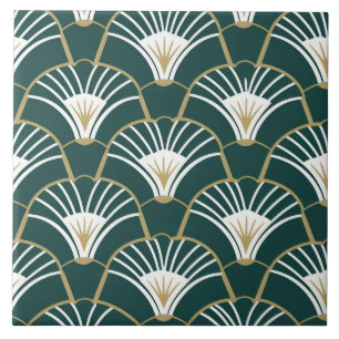 Elegant green gold art deco pattern ceramic tile