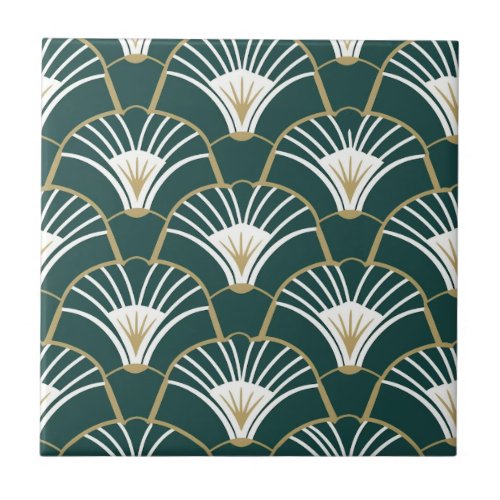 Elegant green gold art deco pattern ceramic tile