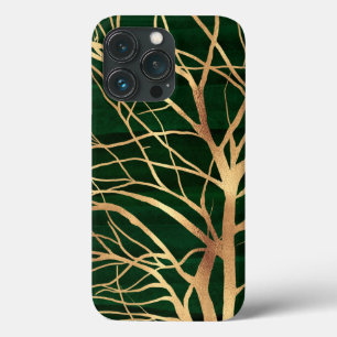 Elegant Green Gold Autumn Tree Drawing iPhone 13 Pro Case