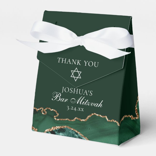 Elegant Green Gold Bar Mitzvah Party Favor Boxes (Front Side)