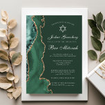 Elegant Green Gold Bar Mitzvah Party Invitation<br><div class="desc">Chic dark green and gold agate decorates the side of this modern Bar Mitzvah ceremony and party invitation. Your son's name is written in beautiful formal script under the Star of David. Perfect for a classy Jewish family celebrating their boy being called to the Torah.</div>