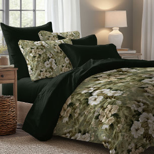 Elegant Green Gold Bedding Botanical Chic Accent Duvet Cover