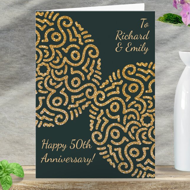 Elegant Green Gold Boho Mandala Anniversary Card (The everlasting love's symbol is the intertwined golden mandalas.)
