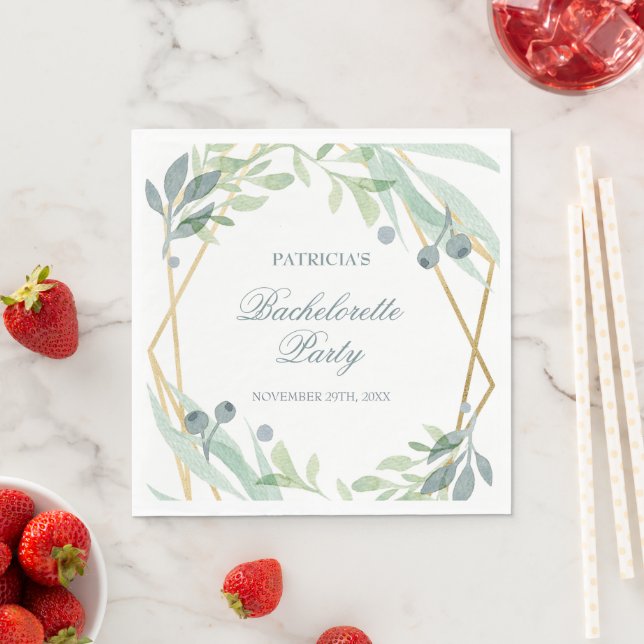 Elegant Green Gold Botanical Bachelorette Party Napkins (Insitu)