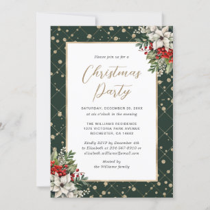 Elegant Green Gold Botanical Christmas Party Invitation