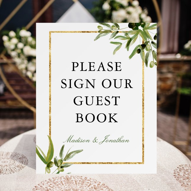 Elegant Green Gold Botanical Guest Book Foam Board (Creator Uploaded)
