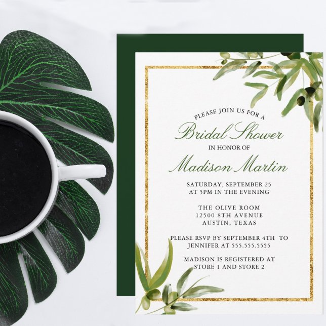 Elegant Green Gold Botanical Vine Bridal Shower Invitation (Creator Uploaded)