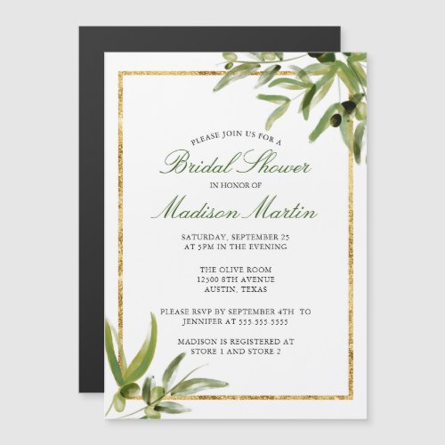 Elegant Green Gold Botanical Vine Bridal Shower Magnetic Invitation