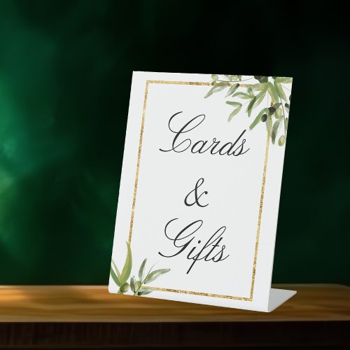 Elegant Green Gold Botanical Vine Cards  Gifts Pedestal Sign