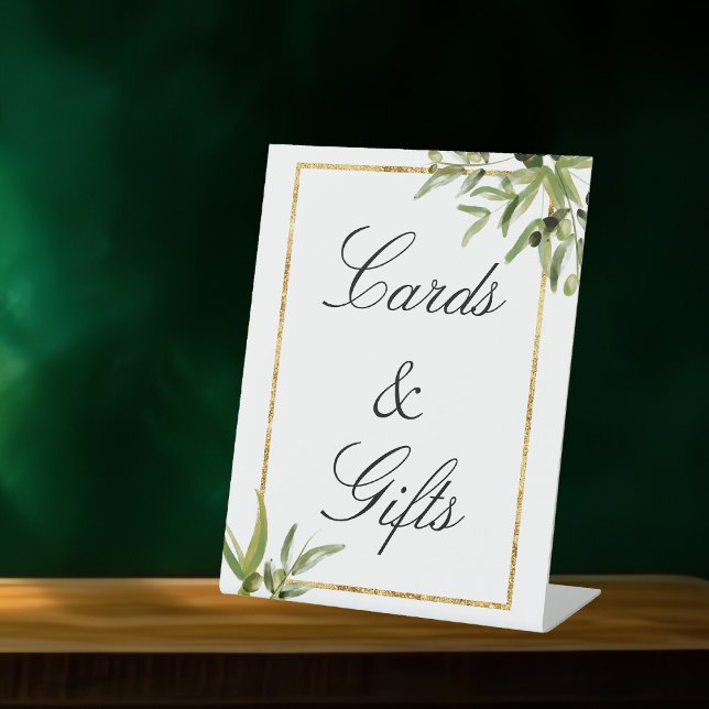 Elegant Green Gold Botanical Vine Cards & Gifts Pedestal Sign (Creator Uploaded)