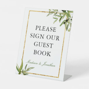 Elegant Green Gold Botanical Vine Guest Book Pedestal Sign