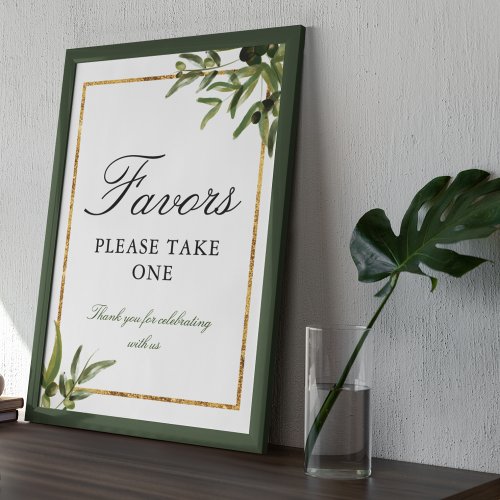 Elegant Green Gold Botanical Vine Wedding Favors Poster