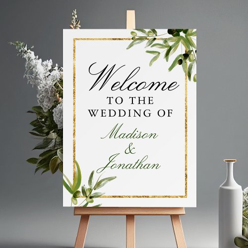 Elegant Green Gold Botanical Vine Wedding Welcome Foam Board