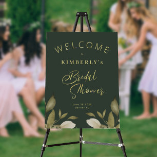 Elegant green gold bridal shower welcome sign