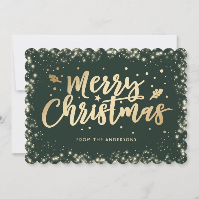 Elegant Green Gold Calligraphy Merry Christmas Holiday Card (Front)