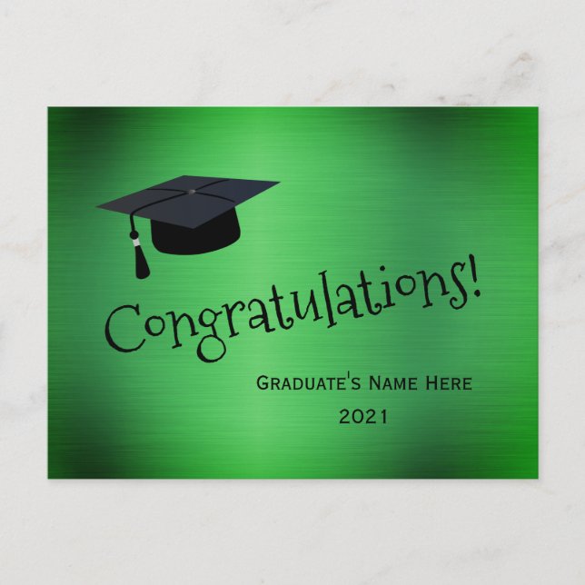Elegant Green Gold  Cap Congratulations Graduation Postcard (Front)