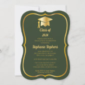 Elegant Green | Gold Cap Graduation Party Invitation (Front)