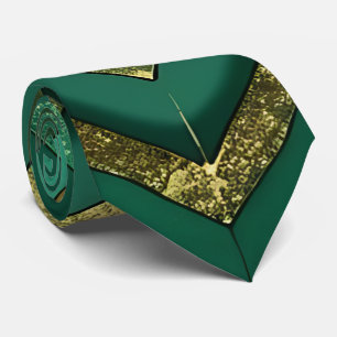 Elegant Green Gold Chevron Pattern Neck Tie