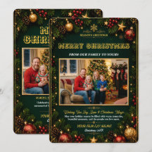 Elegant Green Gold Christmas Holiday Photo Card