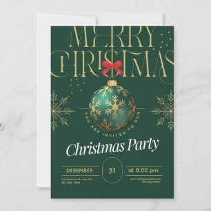 Elegant Green & Gold Christmas Invitation