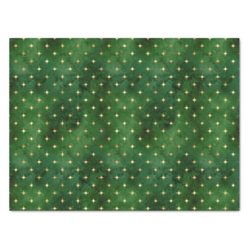 Elegant green gold Christmas lights stars pattern Tissue Paper