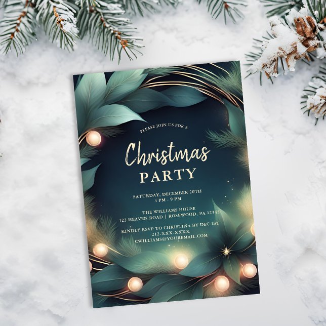 Elegant Green & Gold Christmas Party Invitation (Creator Uploaded)