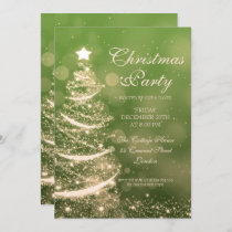 Elegant Green & Gold Christmas Party Sparkle Invitation