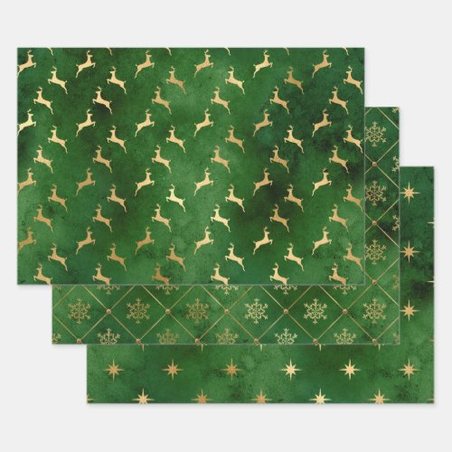 Elegant green  gold Christmas patterns   Wrapping Paper Sheets