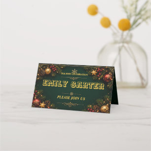 Elegant Green Gold Christmas Place Card