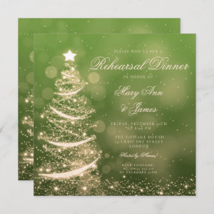 Elegant Green & Gold Christmas Rehearsal Dinner Invitation