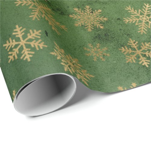 Elegant green  gold Christmas snowflake pattern Wrapping Paper