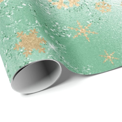 Elegant Green  Gold Christmas Snowflake Pattern Wrapping Paper