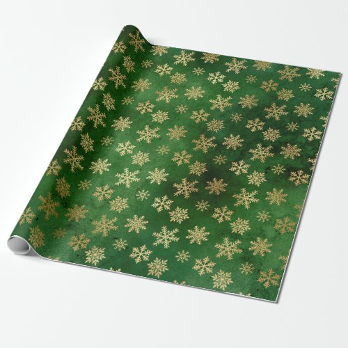 Elegant green  gold Christmas snowflake pattern Wrapping Paper