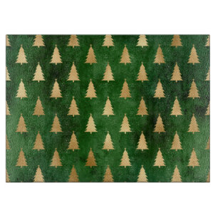 Elegant Green & Gold Christmas Tree Pattern Cutting Board
