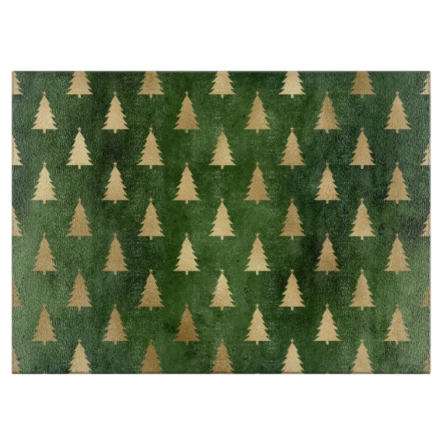 Elegant Green & Gold Christmas Tree Pattern Cutting Board (Front)