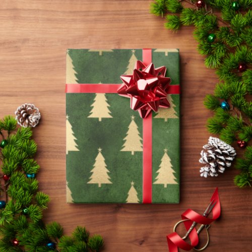 Elegant green  gold Christmas tree pattern Wrapping Paper