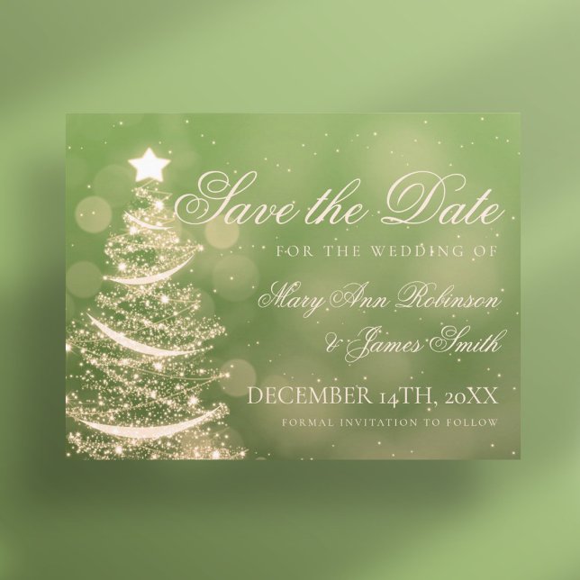 Elegant Green Gold Christmas Wedding Save The Date Announcement Postcard (Elegant Green Gold Christmas Wedding Save The Date Announcement Postcard)