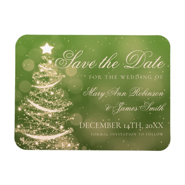 Elegant Green Gold Christmas Wedding Save The Date Magnet (Horizontal)