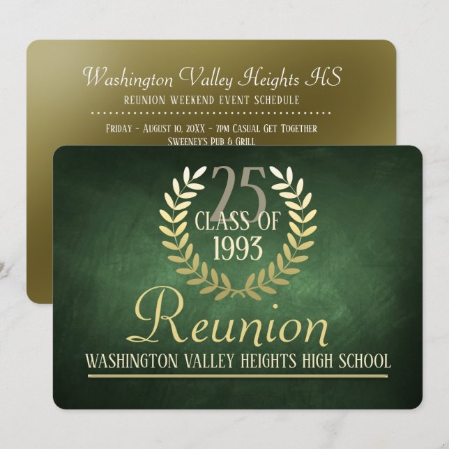 Elegant Green|Gold Class Reunion Invitation (Front/Back)