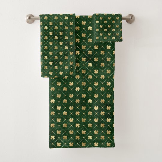 Elegant Green Gold Clover Bath Towel Set | Zazzle.com