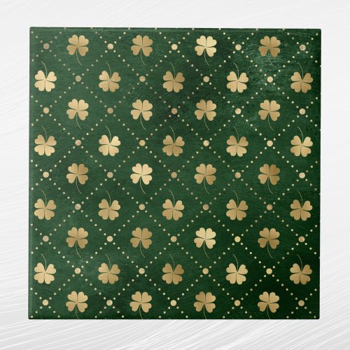 Elegant Green Gold Clover  Ceramic Tile