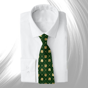 Elegant Green Gold Clover Neck Tie