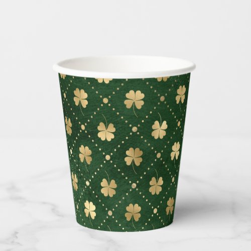 Elegant Green Gold Clover Paper Cups