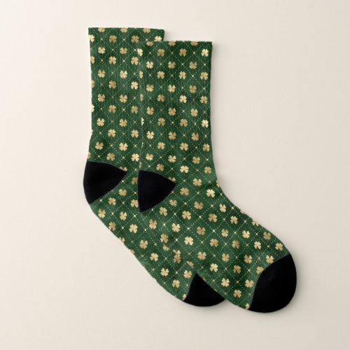 Elegant Green Gold Clover Socks