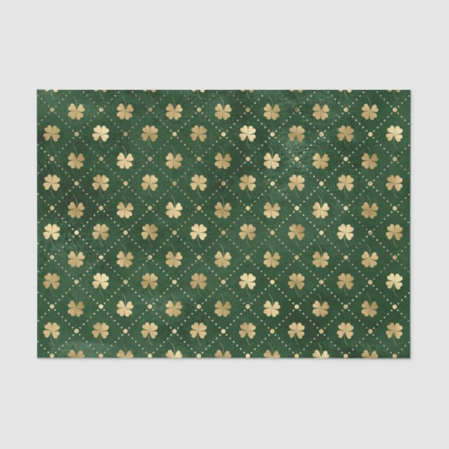 Elegant Green Gold Clover Tissue Paper (Front)