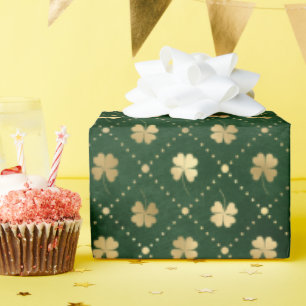 Elegant Green Gold Clover Wrapping Paper