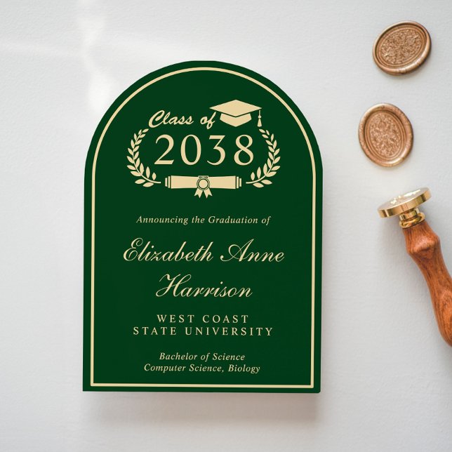 Elegant Green Gold College Graduation Announcement (Share the pride and excitement of your graduate's achievement with friends and family near and far)